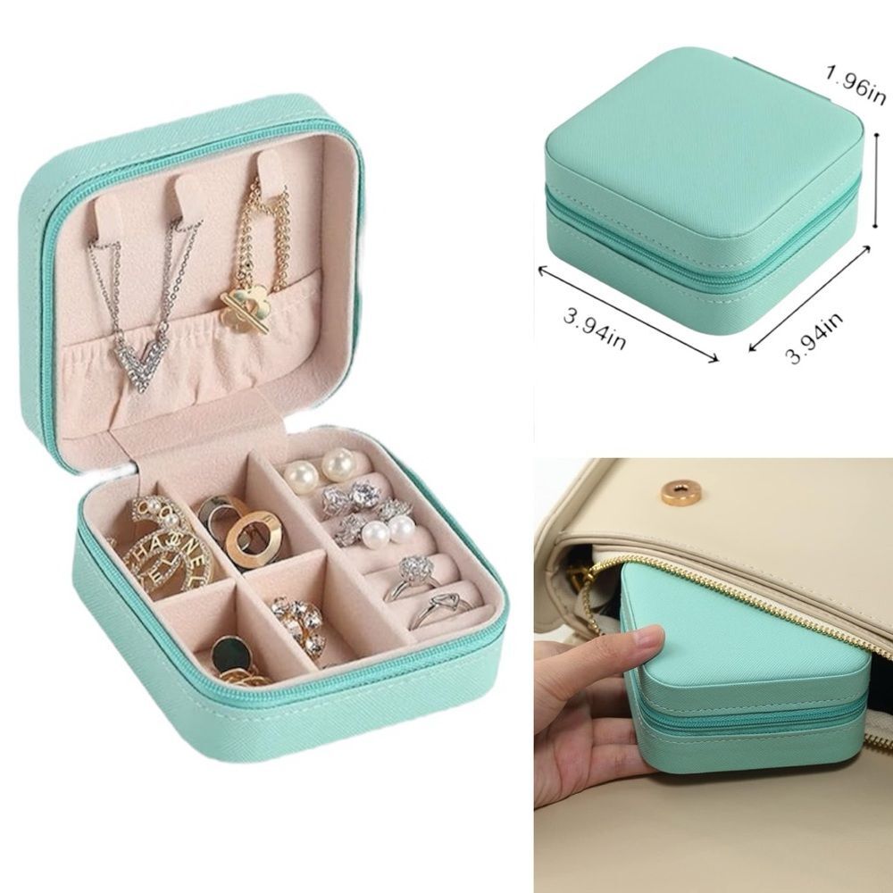 NIP Compact Travel Jewelry Case Light Aqua Blue Rings Necklace Earrings
